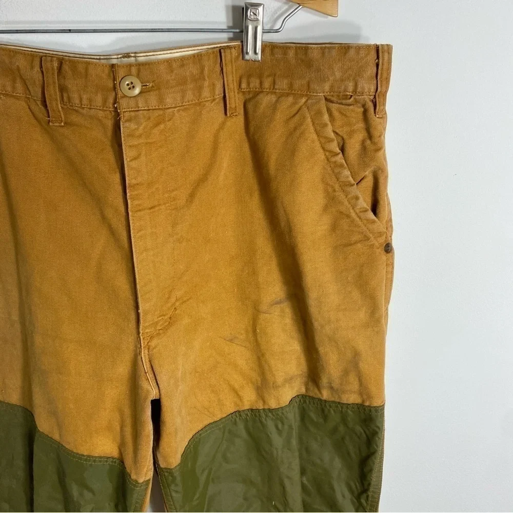 Vintage SafTbak Canvas Hunting Pants Double Knee 40x30 USA Made Tan Green